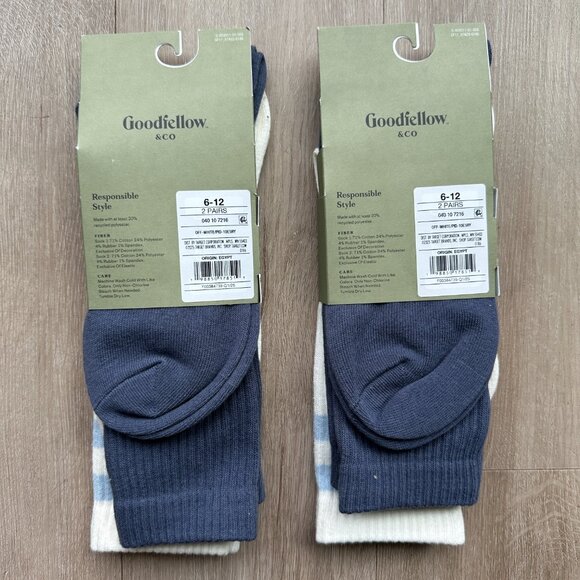NWT Goodfellow & Co Tennis Dress Socks - 4 Pairs - White / Blue - Size 6 -12 - Picture 2 of 2